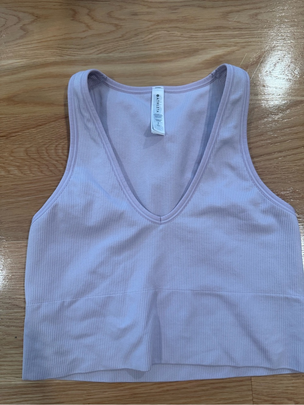Athleta Ribbed Crop Tank Top Light Pink Built In Shelf Bra Athleisure Yoga Small - Picture 3 of 6